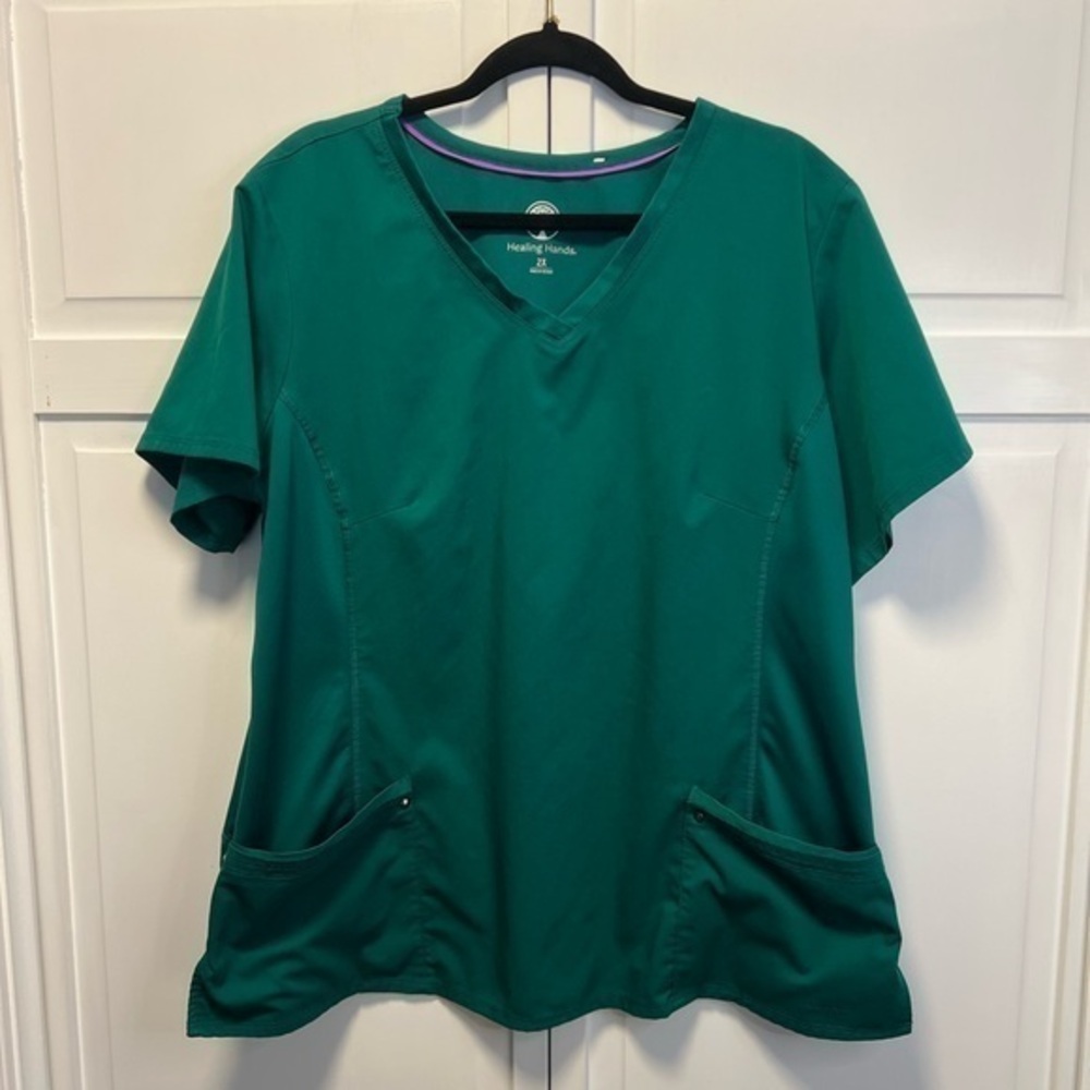 Healing Hands Juliet V-Neck Yoga Scrub Top Size Women’s 2X Color Hunter(Green)